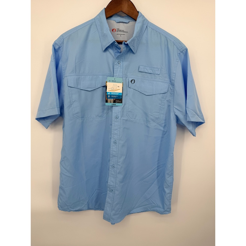 The American Outdoorsman Fishing Shirt Men Large Pale Lapis NWT UPF 40 Blue
